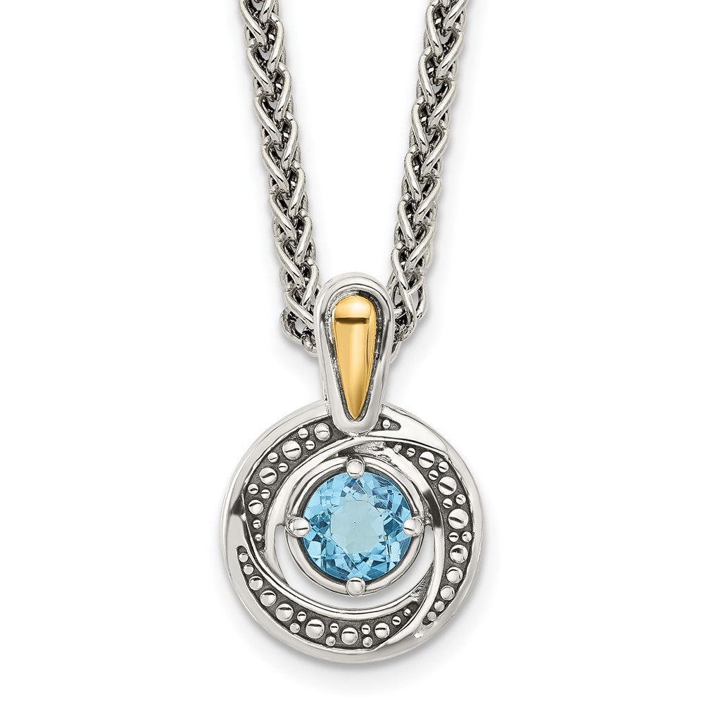 Sterling Silver w/14K/Silver Two-Tone Antiqued Light Swiss Blue Topaz Necklace