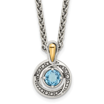 Sterling Silver w/14K/Silver Two-Tone Antiqued Light Swiss Blue Topaz Necklace