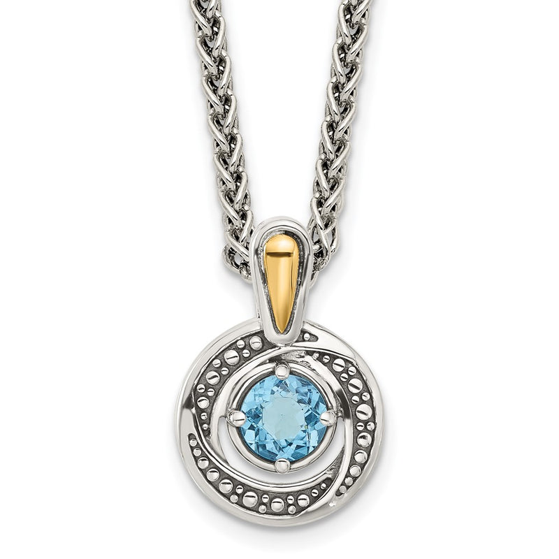 Sterling Silver w/14K/Silver Two-Tone Antiqued Light Swiss Blue Topaz Necklace