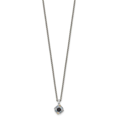 Sterling Silver Rh-Pl w/14K/Silver Two-Tone .49 Onyx and .16 Swiss Blue Topaz Necklace