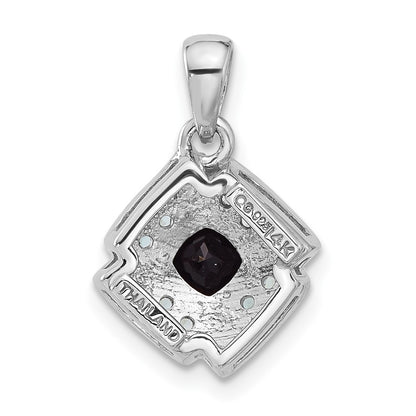 Sterling Silver Rh-Pl w/14K/Silver Two-Tone .49 Onyx and .16 Swiss Blue Topaz Necklace