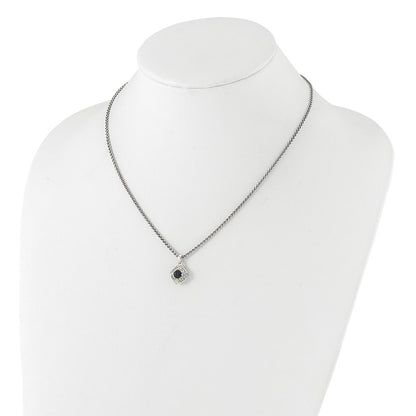 Sterling Silver Rh-Pl w/14K/Silver Two-Tone .49 Onyx and .16 Swiss Blue Topaz Necklace