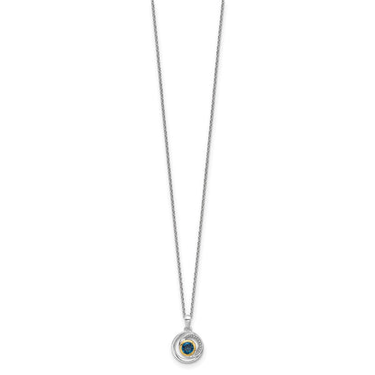 Sterling Silver Rhodium-Plated w/14K/Silver Two-Tone London Blue Topaz Necklace