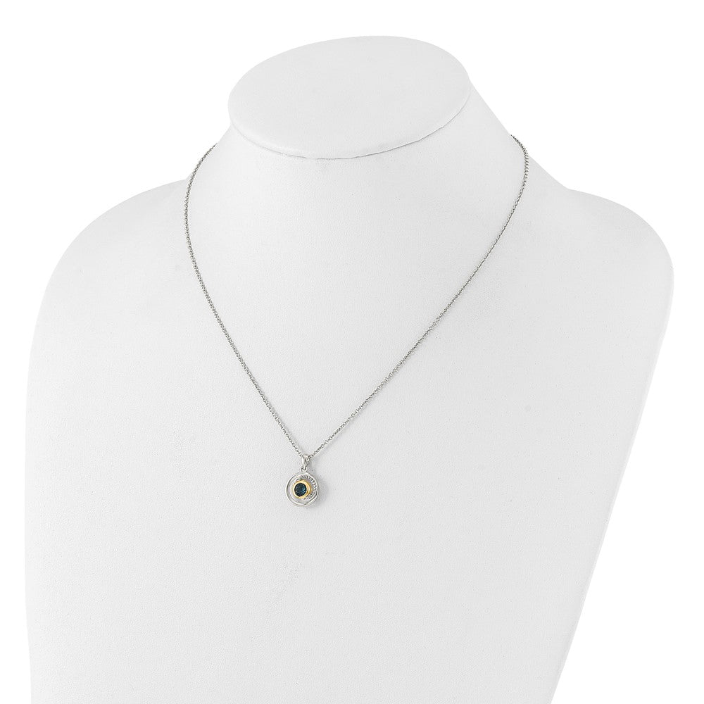 Sterling Silver Rhodium-Plated w/14K/Silver Two-Tone London Blue Topaz Necklace