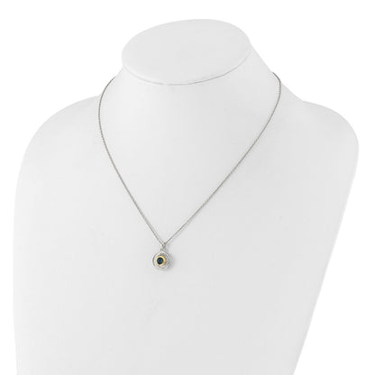 Sterling Silver Rhodium-Plated w/14K/Silver Two-Tone London Blue Topaz Necklace
