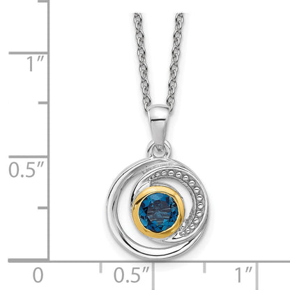 Sterling Silver Rhodium-Plated w/14K/Silver Two-Tone London Blue Topaz Necklace