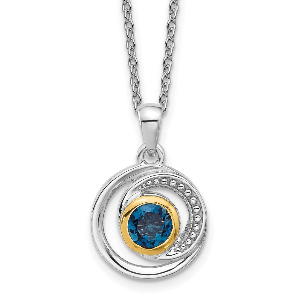 Sterling Silver Rhodium-Plated w/14K/Silver Two-Tone London Blue Topaz Necklace