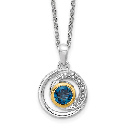 Sterling Silver Rhodium-Plated w/14K/Silver Two-Tone London Blue Topaz Necklace