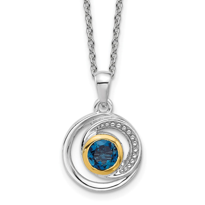Sterling Silver Rhodium-Plated w/14K/Silver Two-Tone London Blue Topaz Necklace