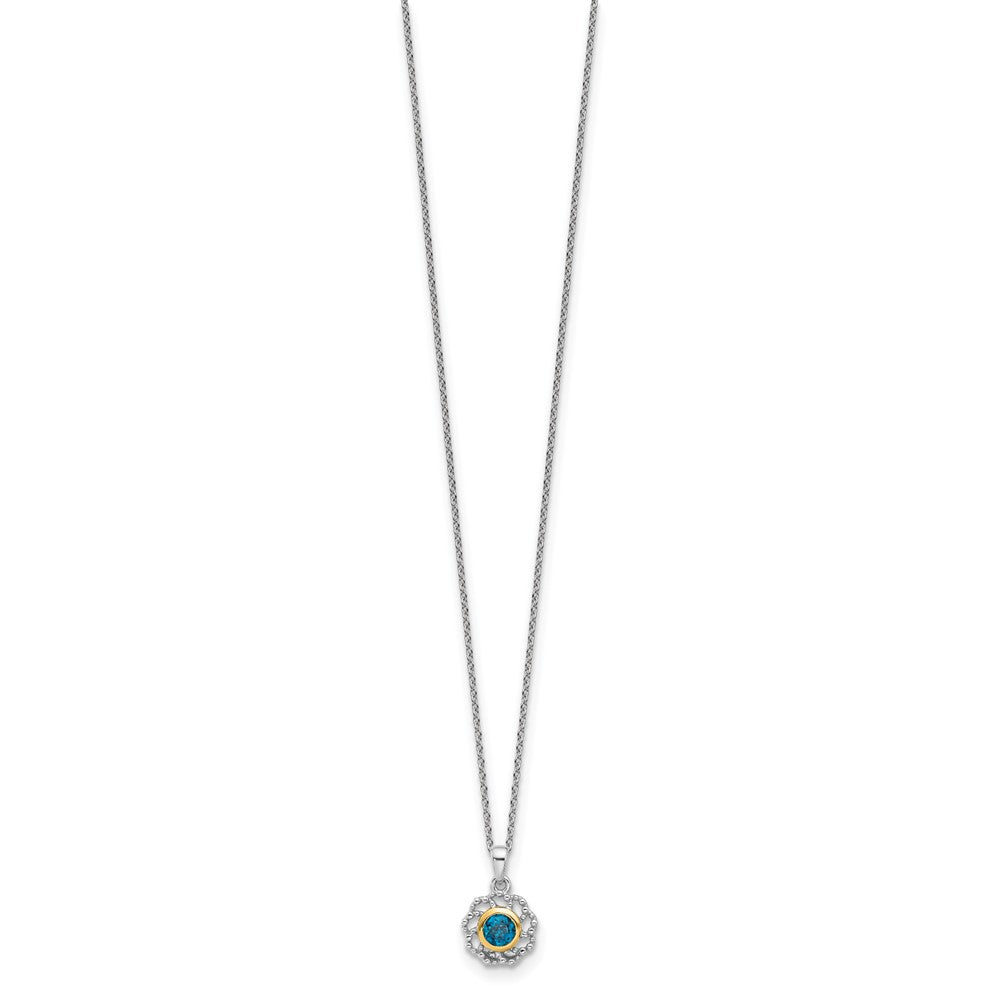 Sterling Silver Rhodium-Plated w/14K/Silver Two-Tone London Blue Topaz Necklace