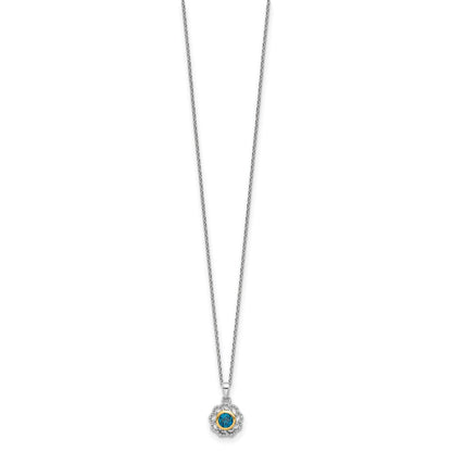 Sterling Silver Rhodium-Plated w/14K/Silver Two-Tone London Blue Topaz Necklace