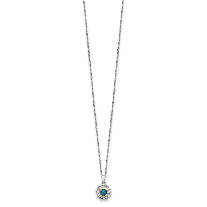 Sterling Silver Rhodium-Plated w/14K/Silver Two-Tone London Blue Topaz Necklace