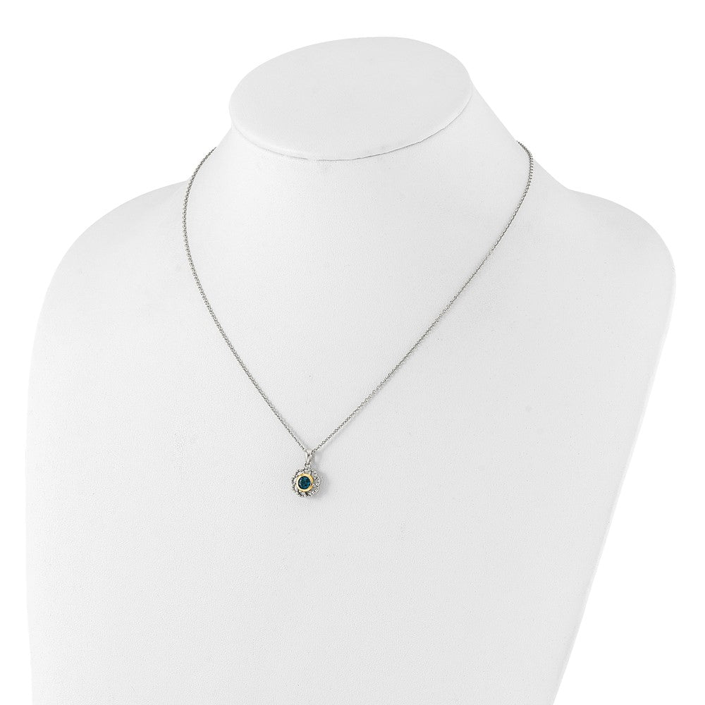 Sterling Silver Rhodium-Plated w/14K/Silver Two-Tone London Blue Topaz Necklace