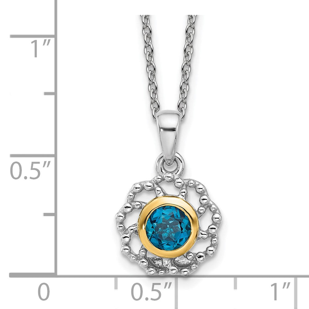 Sterling Silver Rhodium-Plated w/14K/Silver Two-Tone London Blue Topaz Necklace