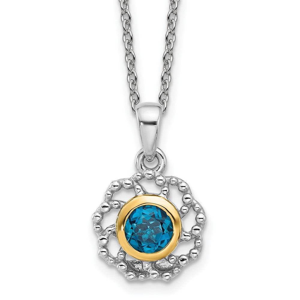 Sterling Silver Rhodium-Plated w/14K/Silver Two-Tone London Blue Topaz Necklace