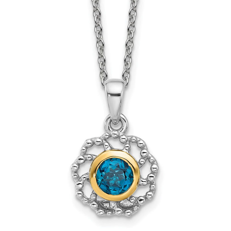 Sterling Silver Rhodium-Plated w/14K/Silver Two-Tone London Blue Topaz Necklace