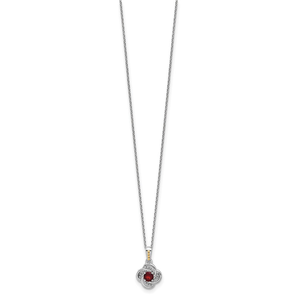 Sterling Silver Rhodium-Plated w/14K/Silver Two-Tone Garnet Necklace