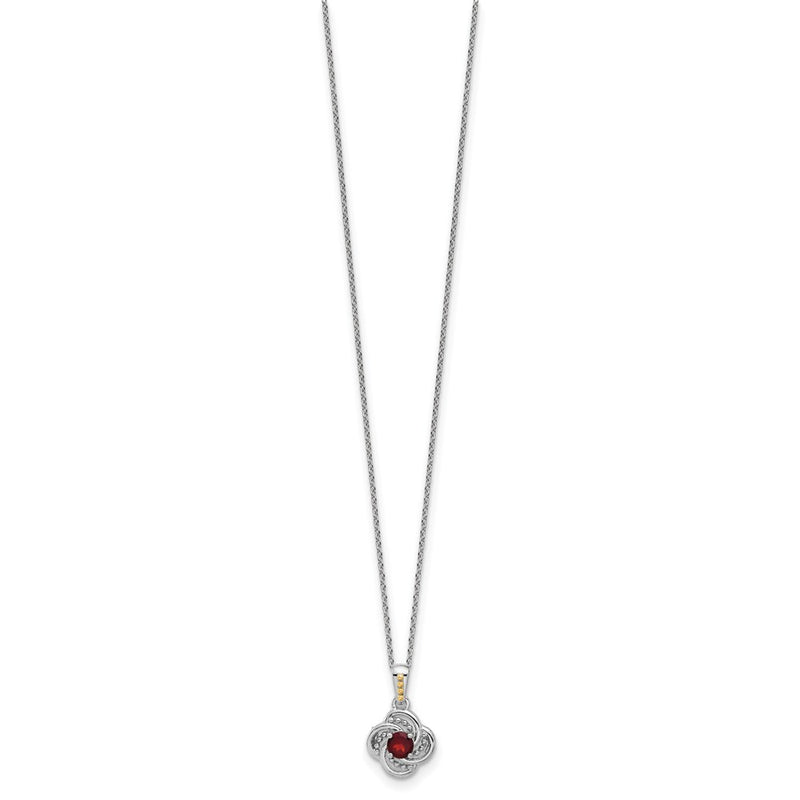 Sterling Silver Rhodium-Plated w/14K/Silver Two-Tone Garnet Necklace