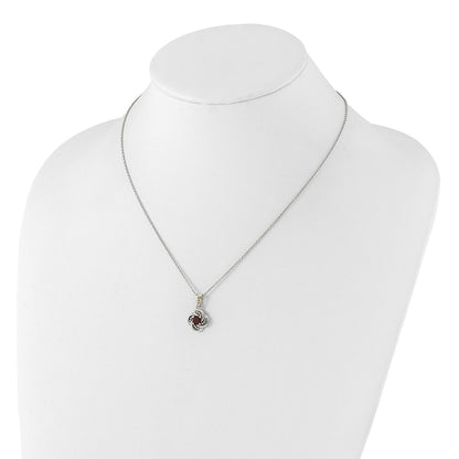 Sterling Silver Rhodium-Plated w/14K/Silver Two-Tone Garnet Necklace