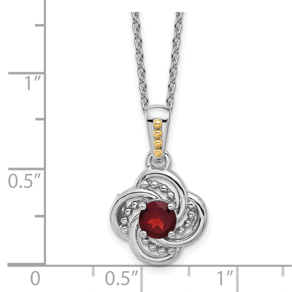 Sterling Silver Rhodium-Plated w/14K/Silver Two-Tone Garnet Necklace