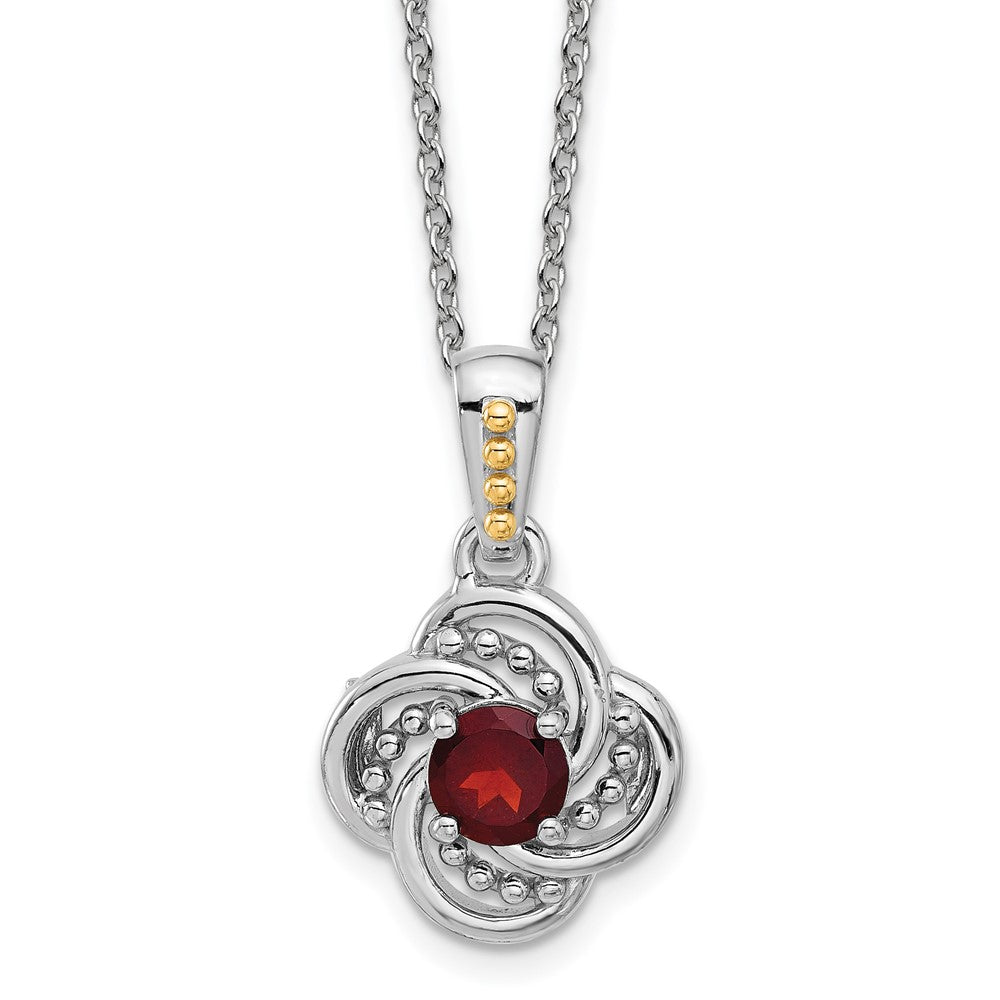Sterling Silver Rhodium-Plated w/14K/Silver Two-Tone Garnet Necklace