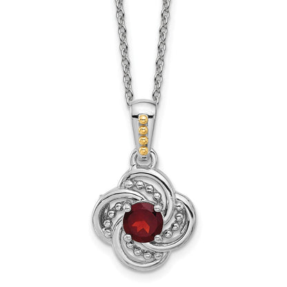 Sterling Silver Rhodium-Plated w/14K/Silver Two-Tone Garnet Necklace