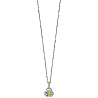Sterling Silver Rhodium-Plated w/14K/Silver Two-Tone Peridot Necklace