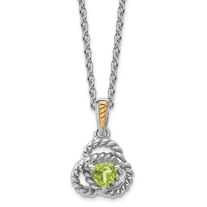 Sterling Silver Rhodium-Plated w/14K/Silver Two-Tone Peridot Necklace