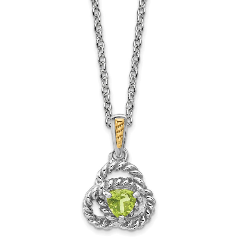Sterling Silver Rhodium-Plated w/14K/Silver Two-Tone Peridot Necklace