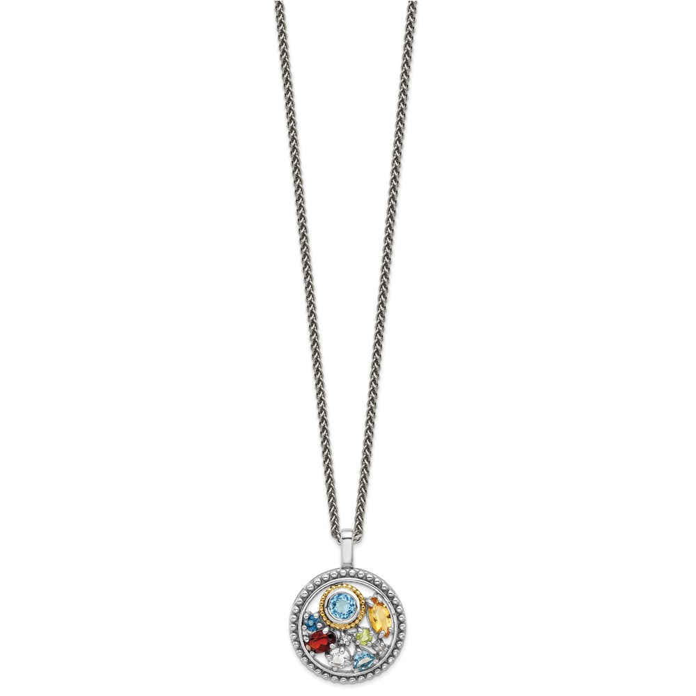 Sterling Silver Rh-Plat w/14K/Silver Two-Tone .43 CI/.93 SBT/.14 LBT/.13 Pe Necklace