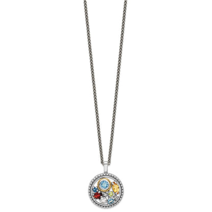 Sterling Silver Rh-Plat w/14K/Silver Two-Tone .43 CI/.93 SBT/.14 LBT/.13 Pe Necklace