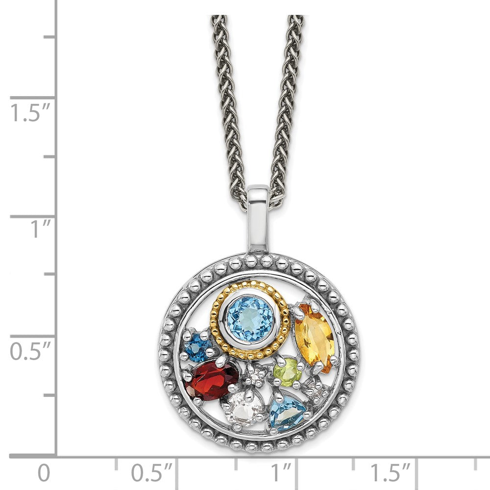 Sterling Silver Rh-Plat w/14K/Silver Two-Tone .43 CI/.93 SBT/.14 LBT/.13 Pe Necklace