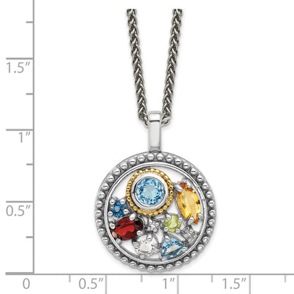 Sterling Silver Rh-Plat w/14K/Silver Two-Tone .43 CI/.93 SBT/.14 LBT/.13 Pe Necklace