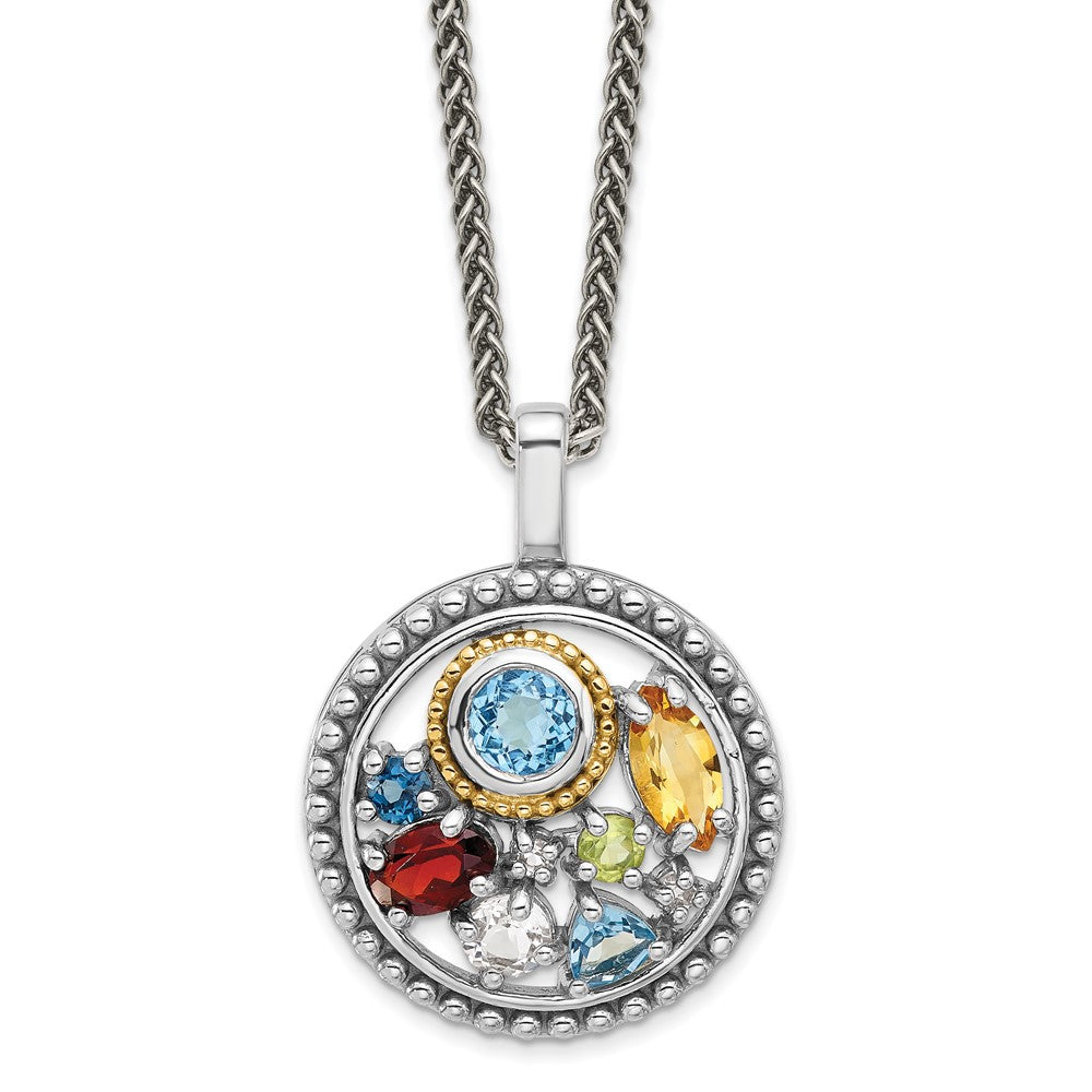 Sterling Silver Rh-Plat w/14K/Silver Two-Tone .43 CI/.93 SBT/.14 LBT/.13 Pe Necklace