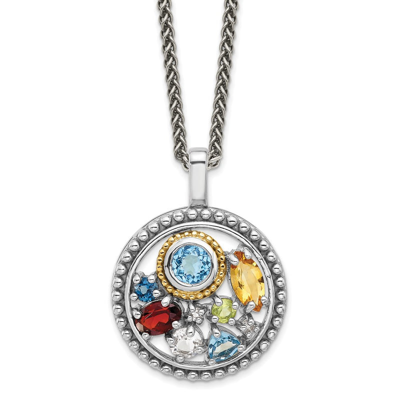 Sterling Silver Rh-Plat w/14K/Silver Two-Tone .43 CI/.93 SBT/.14 LBT/.13 Pe Necklace