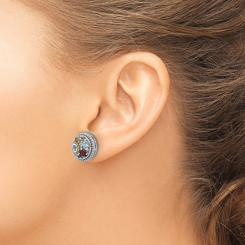 Ss Rh-Pl w/14K/Silver Two-Tone .10LBT/.55SBT/.52GA/.19CI/.02PE/.06WTM Earrings