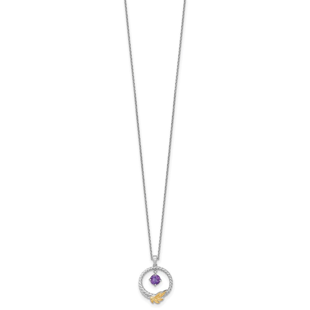Ss Rhodium Plated W/ 14K/Silver Two-Tone Accent Twisted Amethyst Leaf Circle Necklace