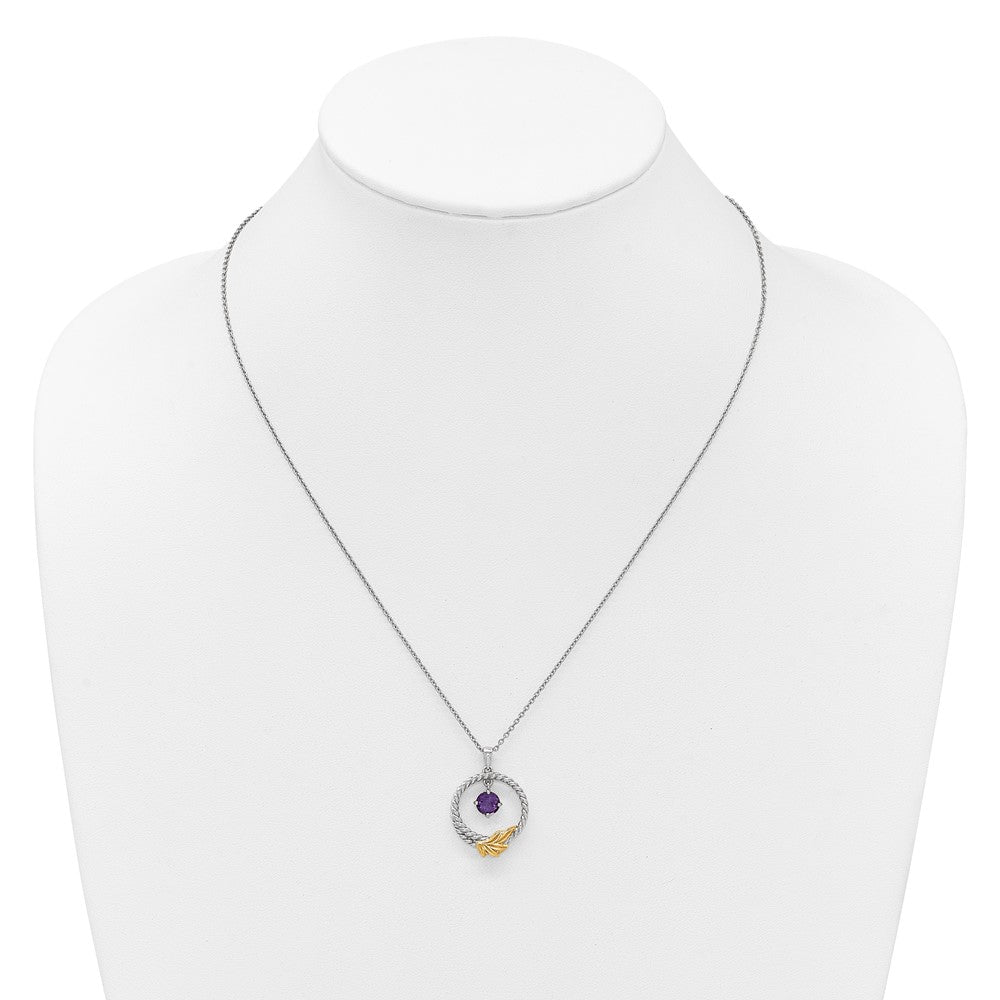 Ss Rhodium Plated W/ 14K/Silver Two-Tone Accent Twisted Amethyst Leaf Circle Necklace
