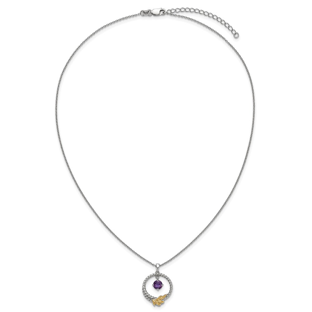Ss Rhodium Plated W/ 14K/Silver Two-Tone Accent Twisted Amethyst Leaf Circle Necklace