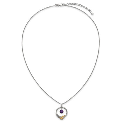 Ss Rhodium Plated W/ 14K/Silver Two-Tone Accent Twisted Amethyst Leaf Circle Necklace
