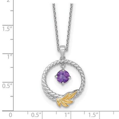 Ss Rhodium Plated W/ 14K/Silver Two-Tone Accent Twisted Amethyst Leaf Circle Necklace
