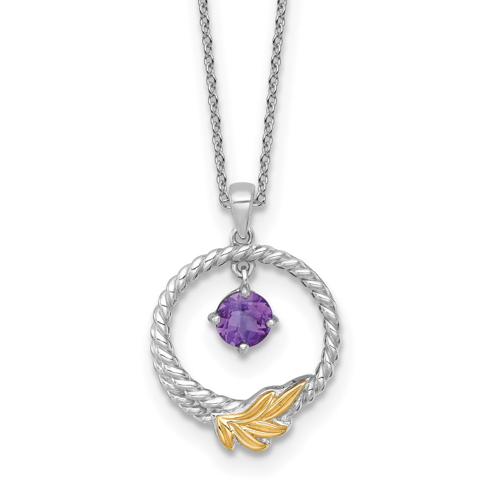 Ss Rhodium Plated W/ 14K/Silver Two-Tone Accent Twisted Amethyst Leaf Circle Necklace