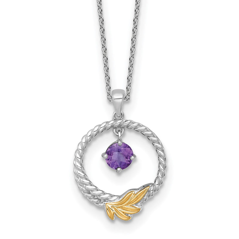 Ss Rhodium Plated W/ 14K/Silver Two-Tone Accent Twisted Amethyst Leaf Circle Necklace