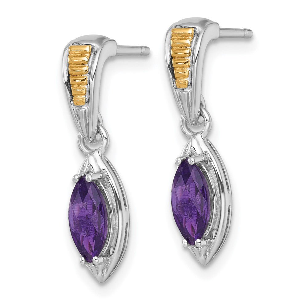 Ss Rhodium Plated w/14K/Silver Two-Tone Accent Amethyst Post Dangle Earrings