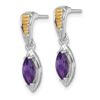 Ss Rhodium Plated w/14K/Silver Two-Tone Accent Amethyst Post Dangle Earrings