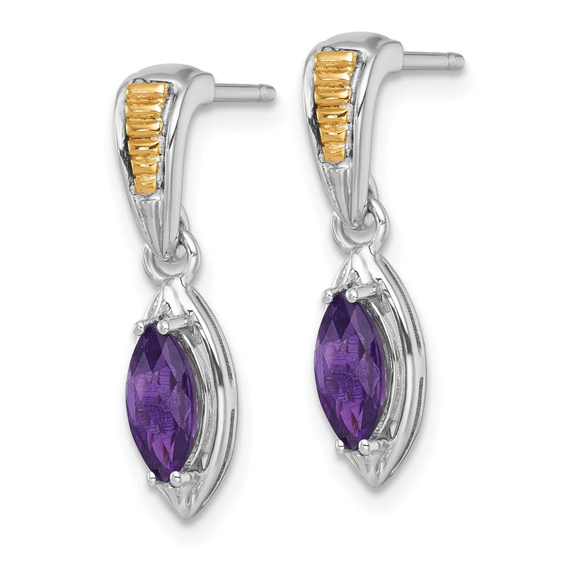 Ss Rhodium Plated w/14K/Silver Two-Tone Accent Amethyst Post Dangle Earrings