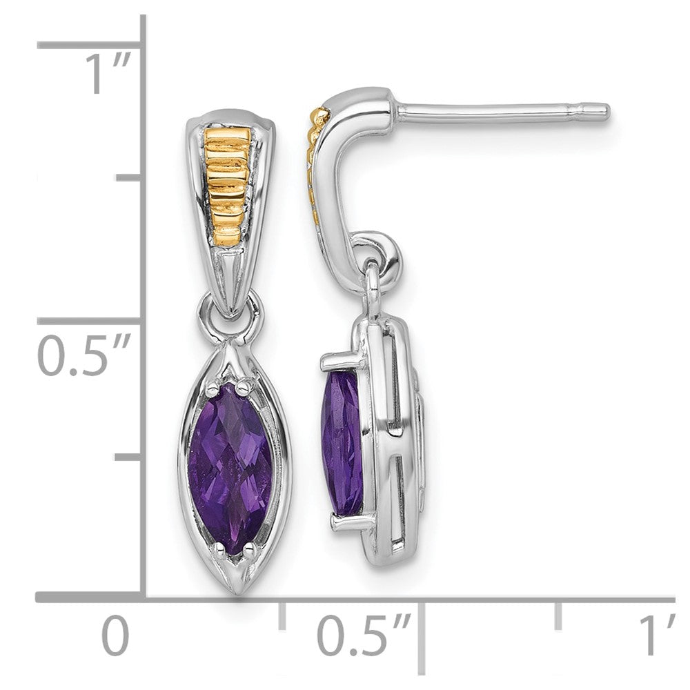 Ss Rhodium Plated w/14K/Silver Two-Tone Accent Amethyst Post Dangle Earrings