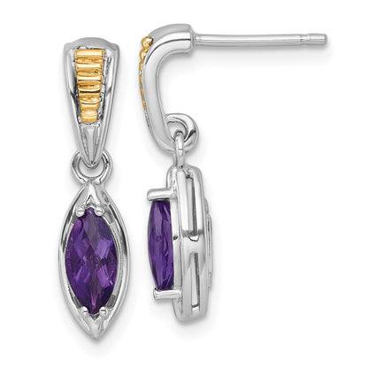 Ss Rhodium Plated w/14K/Silver Two-Tone Accent Amethyst Post Dangle Earrings