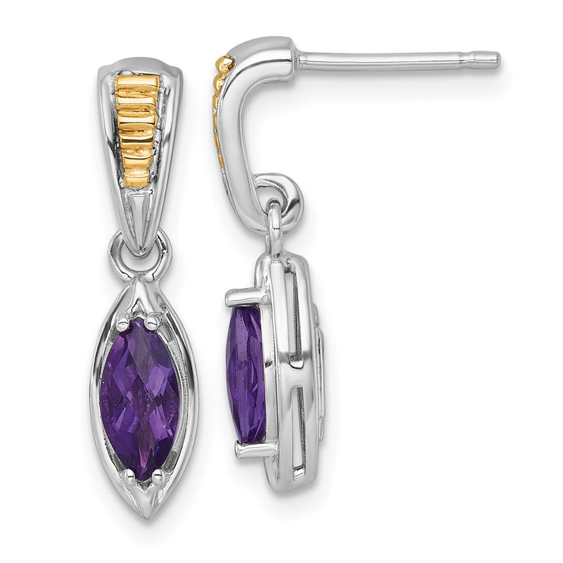 Ss Rhodium Plated w/14K/Silver Two-Tone Accent Amethyst Post Dangle Earrings