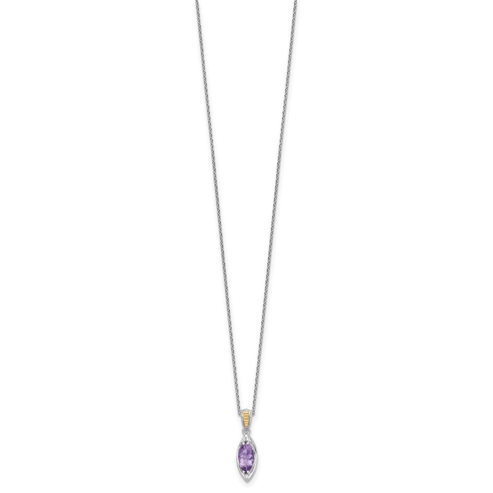 Sterling Silver Rhodium Plated w/14K/Silver Two-Tone Accent Amethyst Navette Necklace